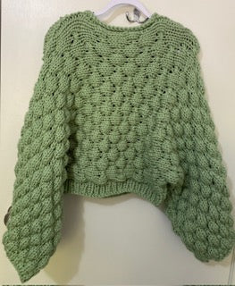 Handmade Knitted Bobble Sleeve Crop Sweater — Sage Green