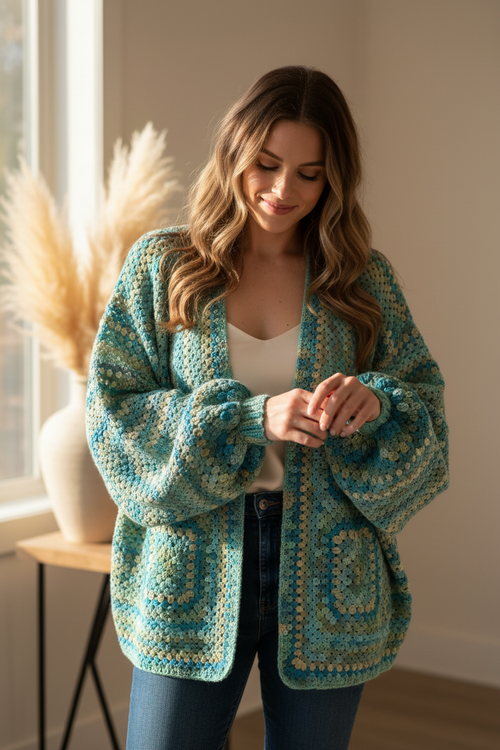 Adult Hexagon Cardigan on Female Model