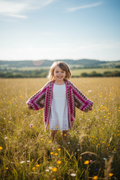 Child in Hexagon Cardigan in Countryside
