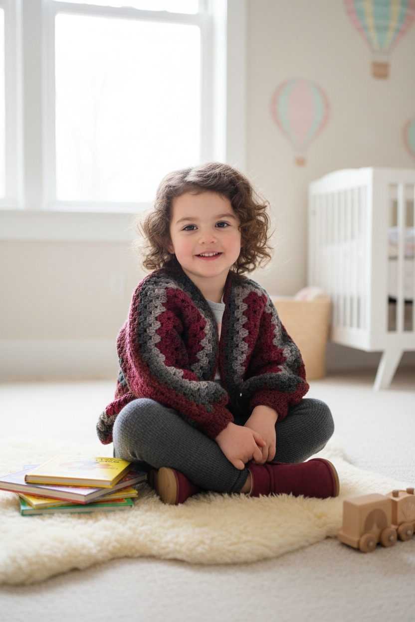 Children's Hexagon Cardigan on a 3-year-old