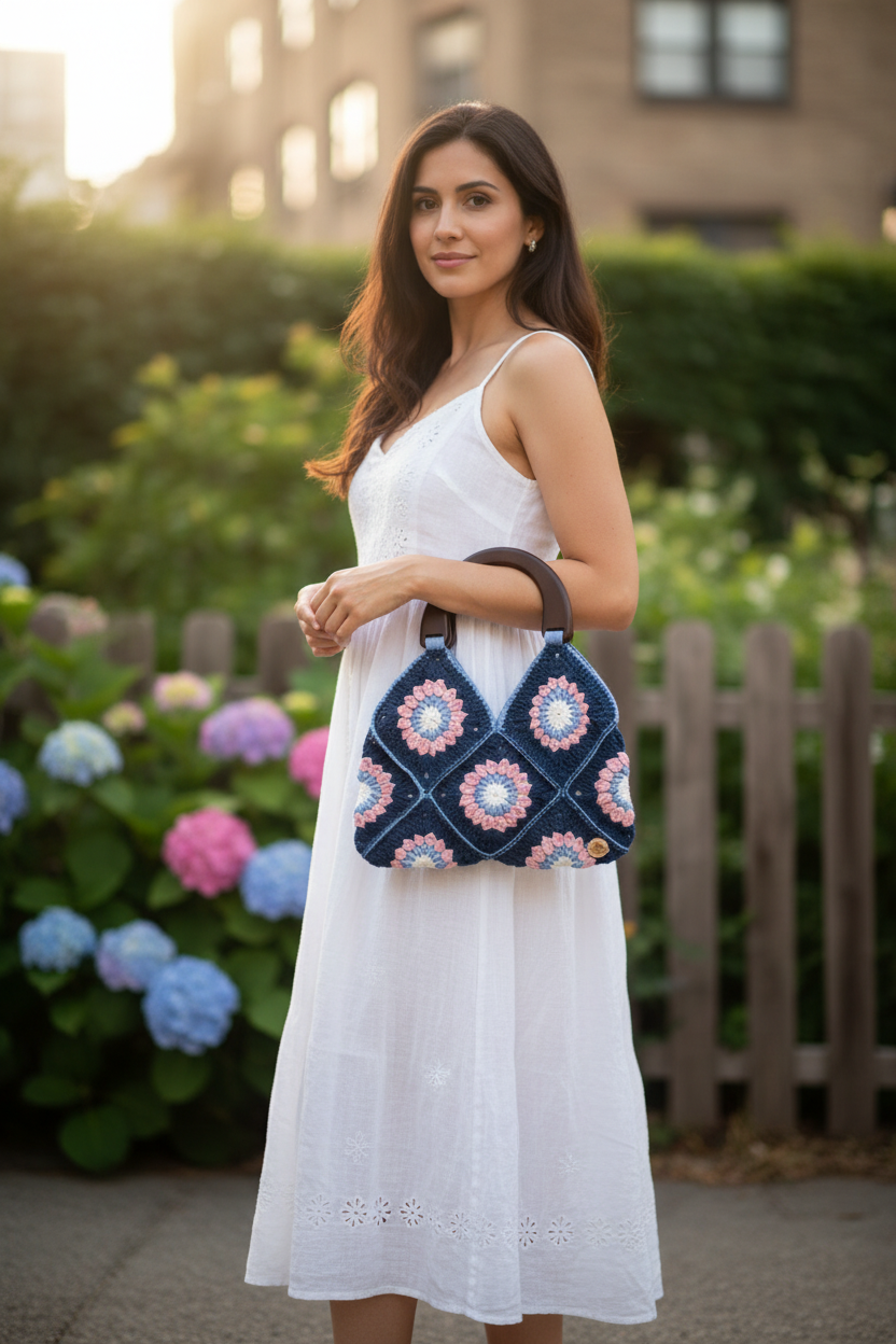 Granny Square Handbag on Model