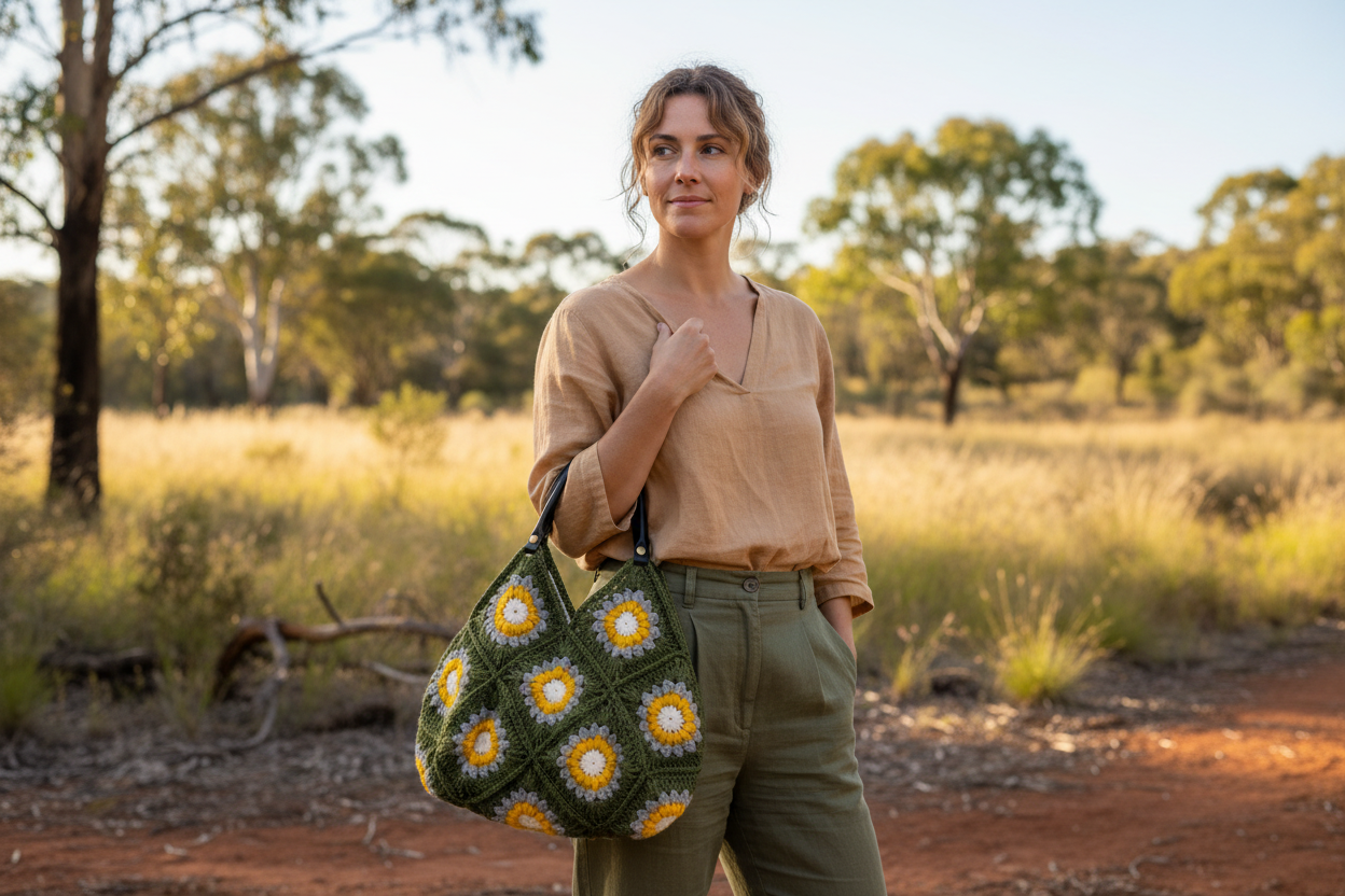 Sunflower Crochet Tote on a person