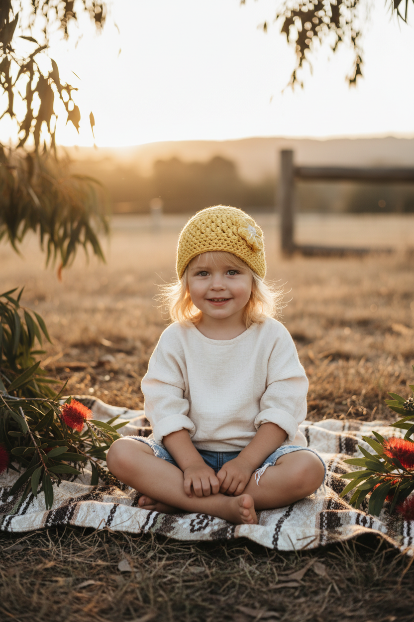 Yellow Crochet Hat on Child
